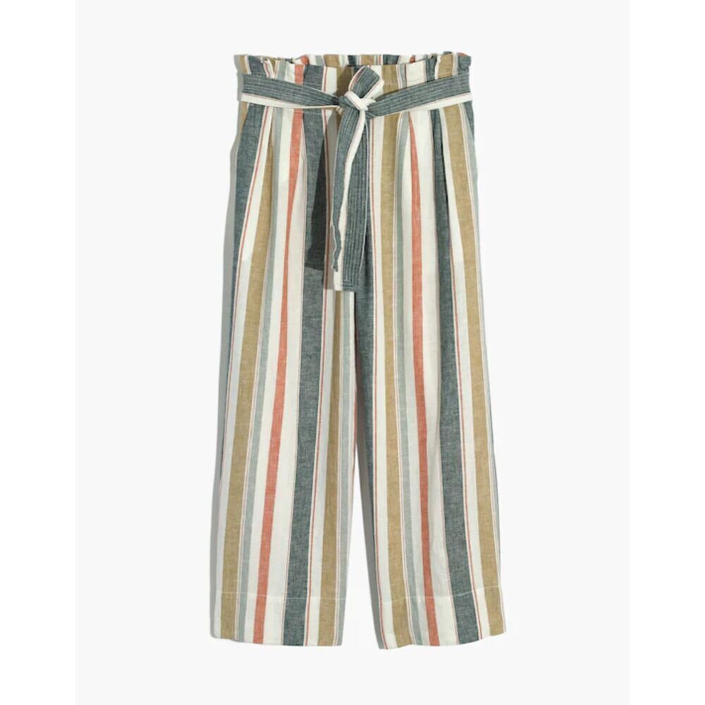 Madewell Tie-Waist Huston Pull-On Crop Pants Size Small in Stripe Linen Blend - Picture 3 of 12